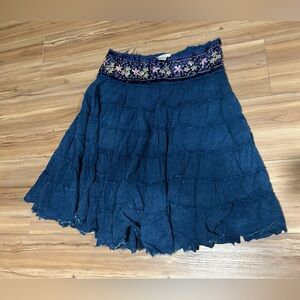 Bohemian Blue Beaded Raw Edge Mini Skirt Size XL